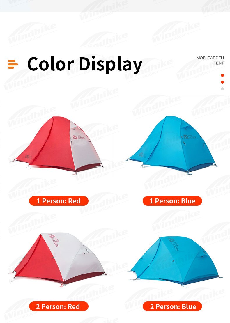 Cheap Goat Tents MOBI GARDEN Ultralight 1.3Kg Portable 1 2 Person Camping Tent 20D Fabric Double Door Waterproof Snow Skirt Hiking Tent With Mat   